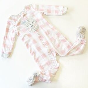 Carter's pink/white dog fleece zip up baby footie